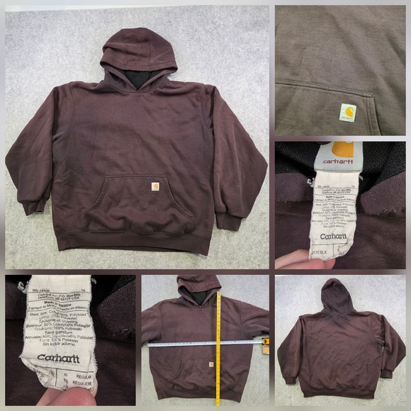 Carhartt Other - Carhartt‎ Hoodie Mens XL Brown Lined Workwear Sweatshirt Pullover FADED J170